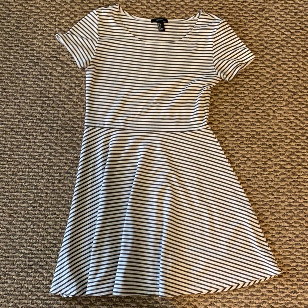 Olive and white striped dress.